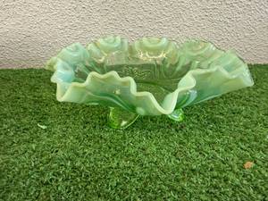 Green Opalescent Pressed Glass Bowl