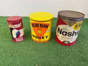 Vintage Tins - Desert Bloom Honey, Nashs Coffee & Calumet Baking Powder
