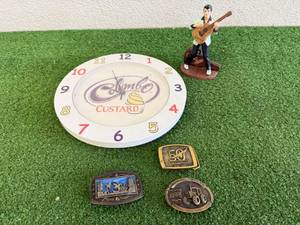 Belt Buckles, Clock & Elvis Figure