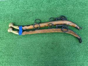 Antique Wood & Iron Horse Hames with Brass Top Finials