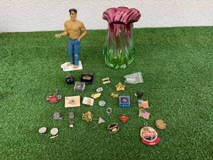 Pins, Novelty Can Holder & Colored Vase