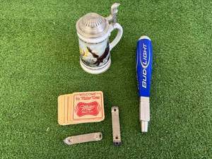 Bottle Openers, Stein, Bud Light Tapper & Miller High Life Coasters