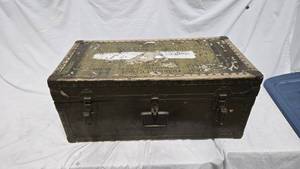 Vintage Olive Green Metal Trunk
