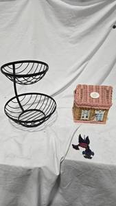 Fruit Basket, Recipe Box, Ornament Lot