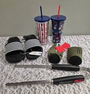 Bottle KoozieCan Koozie, Mens sandals Size (9-10), Stars and Stripes Tumbler, Stars Tumbler, Char Broil BBQ Stainless Steel Tongs, Spectracide Insect Killer.