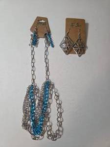 Necklace and Earrings.&nbsp Blue and silvers.