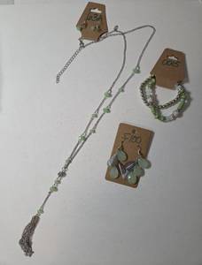 Necklace , Earrings, Bracelet stretches..&nbsp Seaside green color.