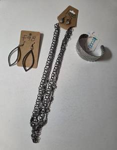 Necklace , Earrings, Bracelet.&nbsp Shades of black.