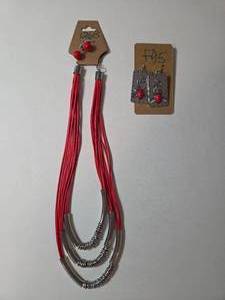 Necklace and Earrings.&nbsp Shades of red.