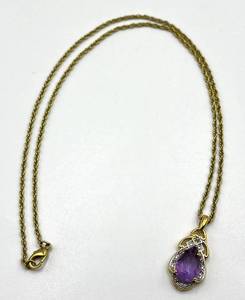 Amethyst Teardrop Pendant Necklace on 9in Gold-Tone Chain