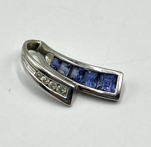 Sapphire & Diamond Look Pendant 1 in x 0.25 in - Sterling Silver 925
