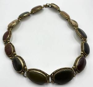 Bezel-Set Oval Cabochon Stone Necklace - 27in Length