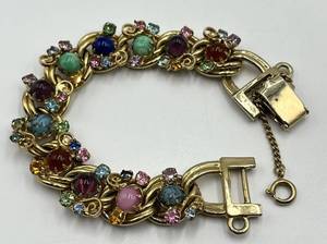 Kafin Stone Bracelet - 7.25 in L x 0.75 in W - Gold Tone with Multicolor Gemstones