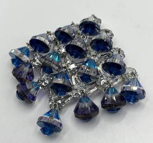 Bead Brooch Pin - Blue Crystal Teardrop Cluster, 2.75 x 3 in