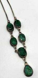 Sterling Silver Spinel Necklace with Faceted Green Spinel Drops - 10.5in - 925 Solid Silver