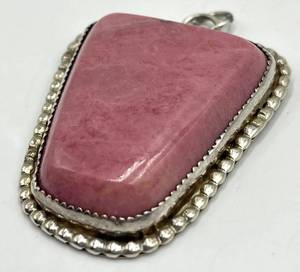 Sterling Rhodonite Pendant 2x1.5x0.5 in Beaded Bezel Bail