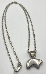 Sterling Silver Bear Pendant Necklace - 14.5 in Chain, Pendant 1.25 x 1 x 0.25 in