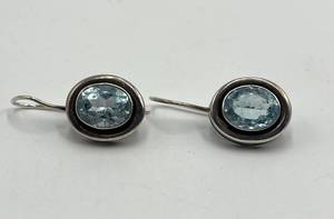 Silpada 925 Sterling Silver Bezel Topaz Hook Earrings - 1.25 in Length, Blue Topaz