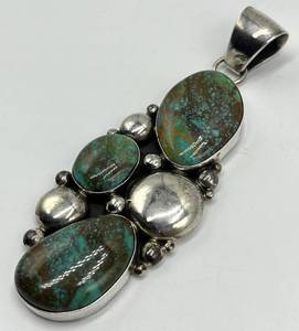 Royston Turquoise Sterling Silver Pendant - 4 in L x 1.25 in W