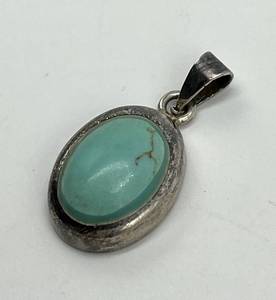 Turquoise Mexican 925 Pendant - Oval Turquoise Cabochon 1 x 0.75 in, Sterling Silver