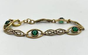 Bracelet - Rose GoldGreen Gem Link, 7 inches long