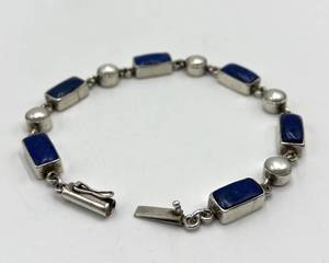 925 Sterling Silver Lapis Lazuli & Pearl Bracelet - 8 Inch