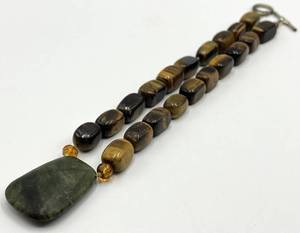 Tigers Eye Bead Necklace - 9.5 in Length, Cats Eye Beads 0.75 x 0.5 in, Focal 1.5 x 1.25 in