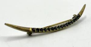 Moon Crescent Brooch - 2.5 x 0.5 in - Gold-Tone with Green Gemstones