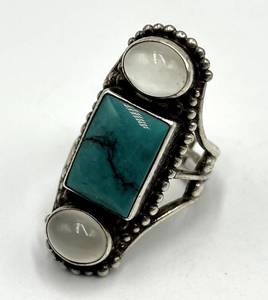 SAJEN 925 Turquoise Adjustable Ring - Front 1.5 x 0.75 in