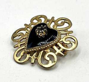 Enamel Heart Brooch - Gold-Tone with Crystal Accents, 1 x 1 in
