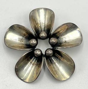 Sterling Silver Flower Brooch Pin - 1.75 in Diameter