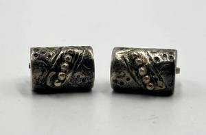 Sterling Silver Screw-Back Earrings Pair - Hammered Cylinders, 0.75in L x 0.5in W x 0.25in D
