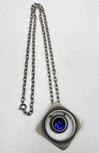 Bent Larsen Pendant Necklace - Denmark, 13.5in Chain, 1.75in Pendant with 1in Blue Gem