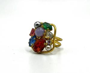 Gemstone Cluster Adjustable Ring - Multicolor Cocktail Ring 1 x .75