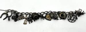 Sterling Charm Bracelet 8 in Long with Assorted Charms 0.75 x 0.50 in - Mixed Vintage Symbols