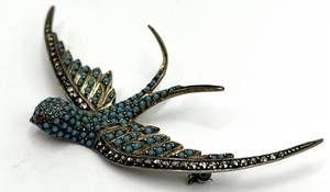 835 Silver Turquoise Bird Brooch Pin - 3.25 In L x 2 In W x 0.5 In D