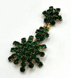 Green Rhinestone Dangle Brooch - 3.25 in L x 1.5 in W