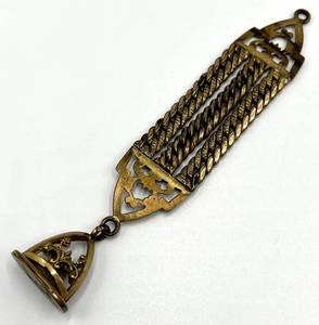 Gold-Tone Watch Fob Chain with Ornate Pendant, 4 in x 0.75 in