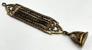 Gold-Tone Watch Fob Chain with Ornate Pendant, 4 in x 0.75 in