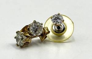 Gold-Tone Stud Earrings With Clear Crystals - Set Of 3