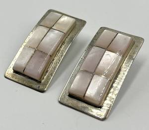 Tem Sterling Earrings - Pink Inlay Panels, 1.5 x 0.75 in