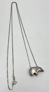 925 Sterling Silver Bear Pendant Necklace - 15.5 in Chain, Pendant 0.5 x 1 in