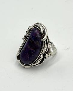 Purple Turquoise Ring - 925 Sterling Silver - Size 6.5 - Oval Cabochon 0.75 x 0.25 in