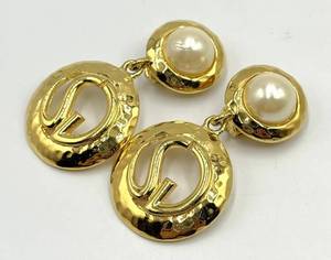St. John Clip-On Earrings - Gold-Tone Hammered Hoops with Faux Pearls, 2.25 x 1.25 in