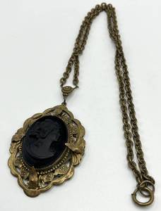 Black Onyx Cameo Pendant Necklace - 12.5-Inch Chain - Pendant 2.75 x 2 In