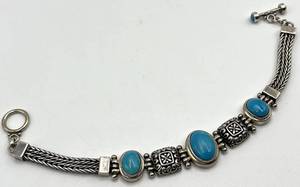 925 Sterling Silver Turquoise Braided Toggle Bracelet - 8 in