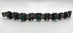 Sterling Silver 925 Green Onyx Link Bracelet - 8 Inch, 0.75 Inch Wide