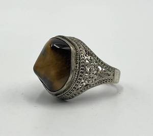 Turkish Tigers Eye Filigree Adjustable Ring