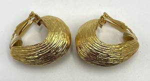 St John Clip-On Earrings - Textured Gold Hoop 1.5in x 1.25in x 1.75in (Lot of 2)