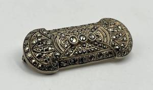 Antique German Sterling Silver Brooch Pin, 1.75 x 0.75 in, Intricate Filigree with Stones